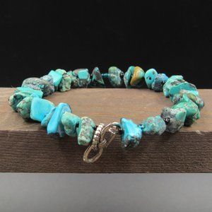 7" Sterling Silver Blue Green Stone Chip Rustic Bracelet Vintage